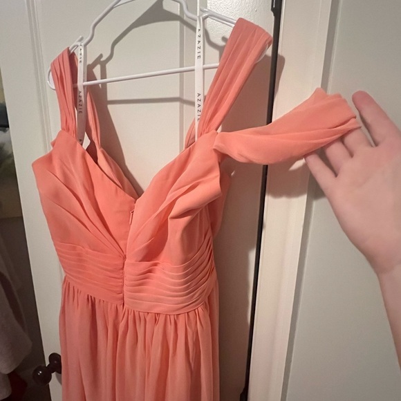 AZAZIE LIANNE Coral A-Line Off the Shoulder Chiffon Dress size A20 Plus - Picture 5 of 9